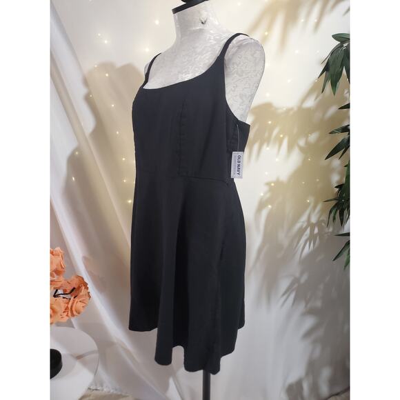 Old Navy NWT Womens Linen Blend Mini Cami Dress Size LP Black Pockets Minimalist - Picture 2 of 13
